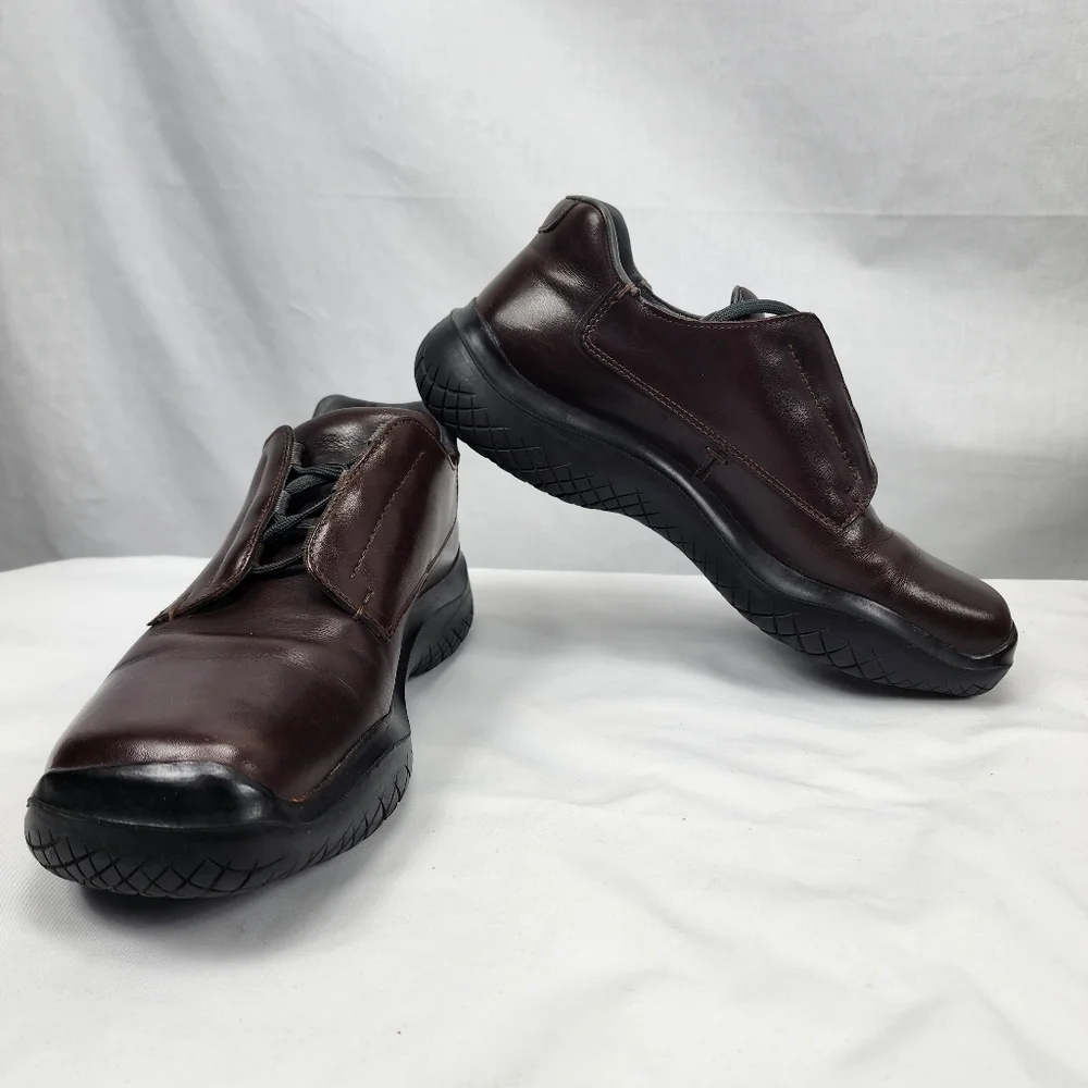 Prada Brown Leather Slip-On Oxfords with Black Soles